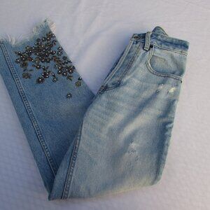 Abercrombie & Fitch Woman's Blue Jeans High Rise Ankle Pants Distressed Sz 24/00